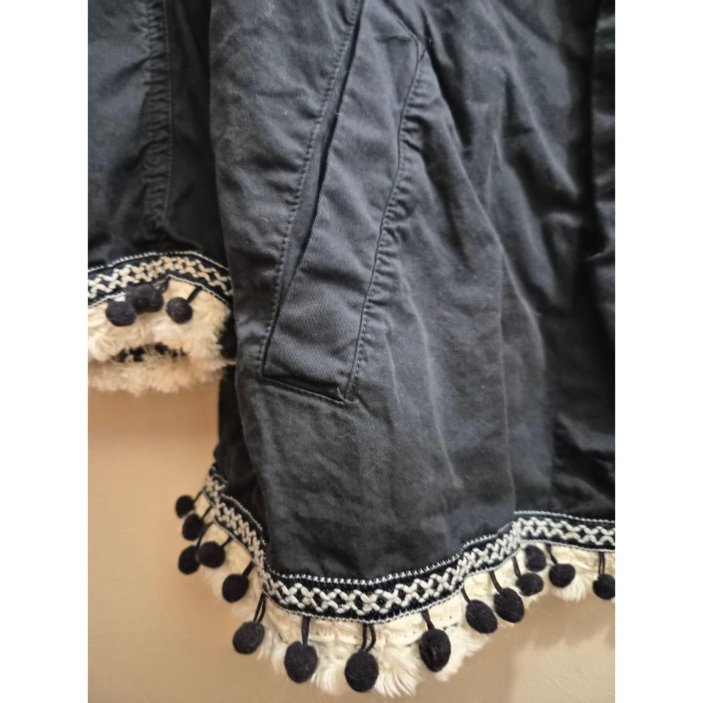 Zara Basic Navy Blue Pom Pom Fringe Jacket XS Boho Embroidered Cotton Coat - Picture 4 of 4